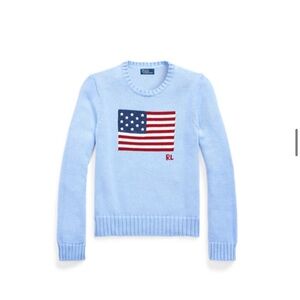 Ralph Lauren “Chambray Blue” Flag Cotton Crewneck Sweater